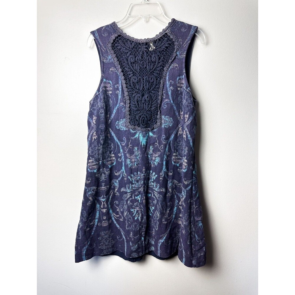 Free People Maribelle Lace Detail Sleeveless Mini Dress Blue Small Womens